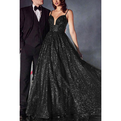 Sparkle Sweetheart Sheer Ruched Tulle A-Line Long Prom Evening Dress