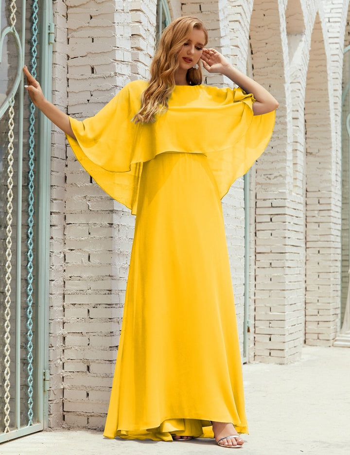 Numbersea Bridesmaid Dress Women Long Sleeve V-Neck Chiffon Formal Wedding Party 28018 Bright Yellow