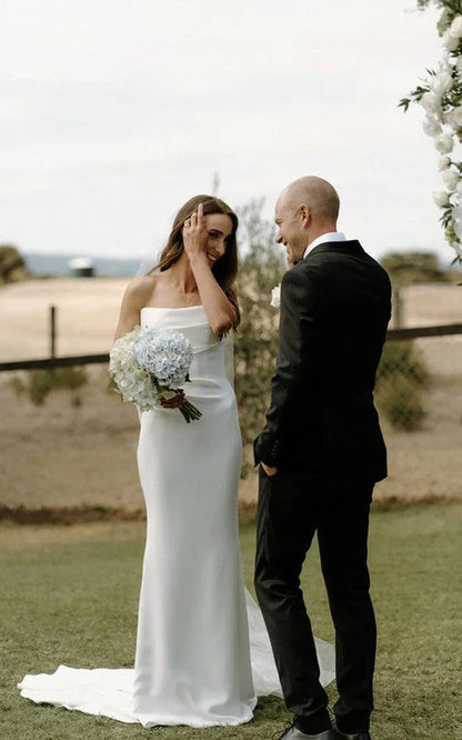 Wedding Dress Mermaid Satin Sleeveless With Sweep Train