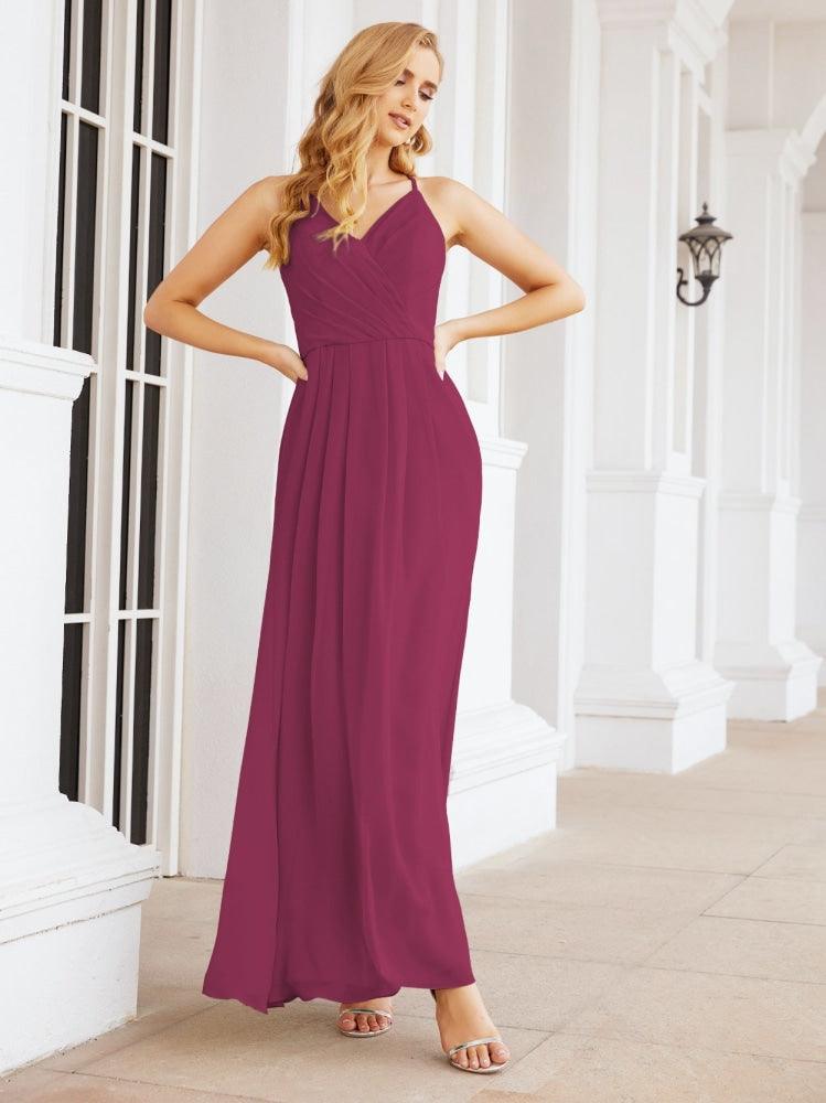 Numbersea Spaghetti Strap Bridesmaid Dresses V-Neck Long A-Line Formal Prom Gowns 28063-numbersea