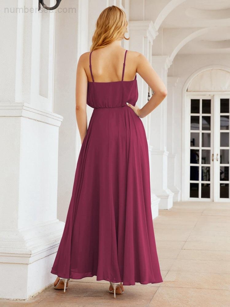 Numbersea Halter Long Bridesmaid Dresses Formal A line Juniors Dress 28029-numbersea