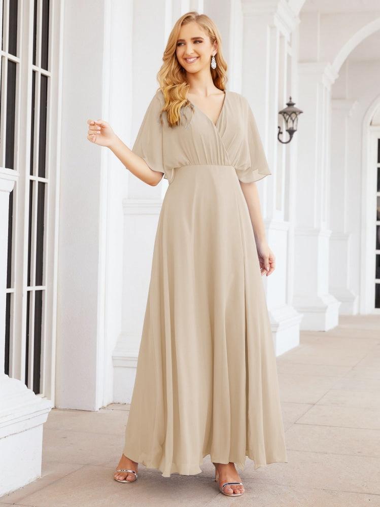 Numbersea V-Neck Bridesmaid Dress Chiffon Long Open Back Formal Dresses for Women Party Evening 28067-numbersea