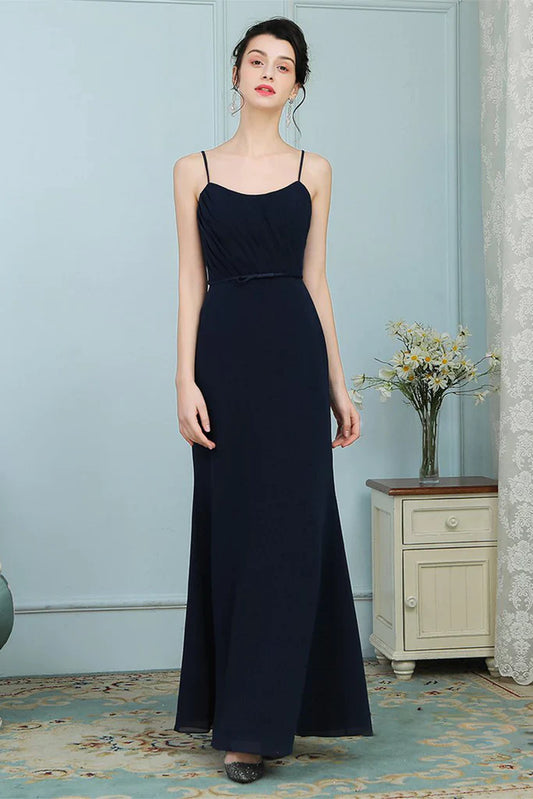 Rebekah Floor Length Spaghetti Straps Trumpet/Mermaid Natural Waist Sleeveless Chiffon Bridesmaid Dresses