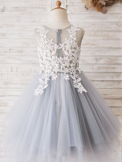 Lace Tulle Floor-length Blue Flower Girl Dress