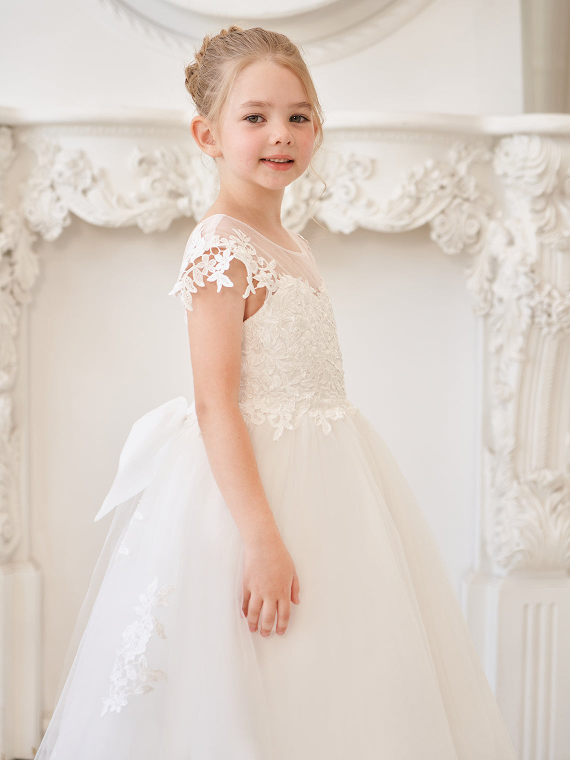 Ivory Detachable Train Princess First Communion Flower Girl Dress