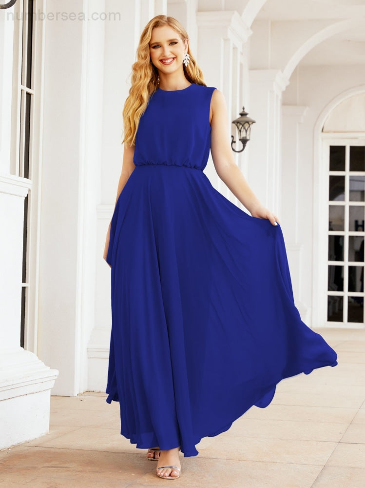 Numbersea Sleeveless Long Bridesmaid Dress A line Formal Evening Prom Gown 28025-numbersea