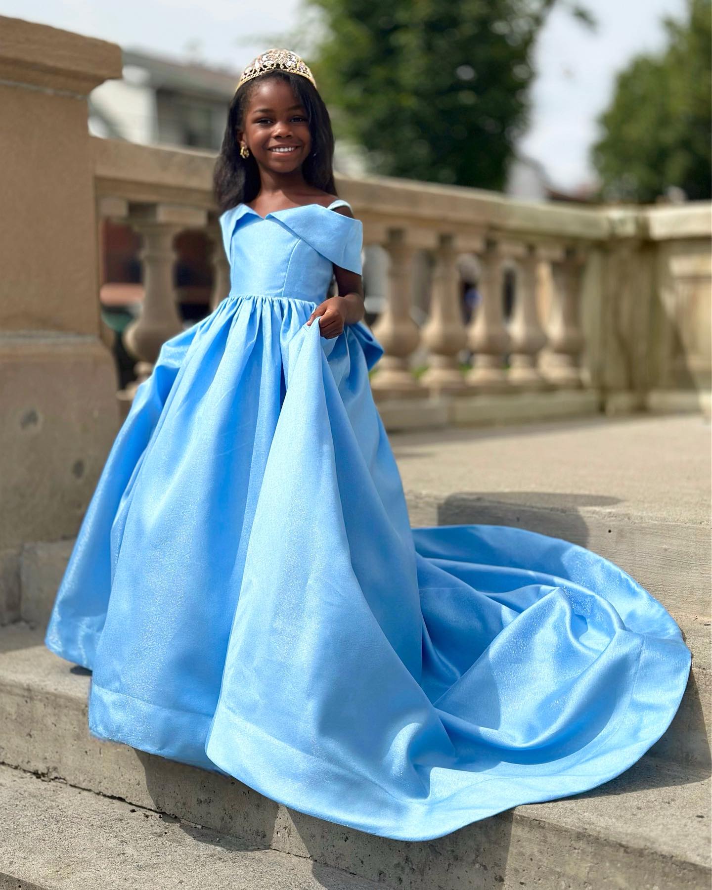 Enchanted Blue Satin Birthday Ballgown for Girls