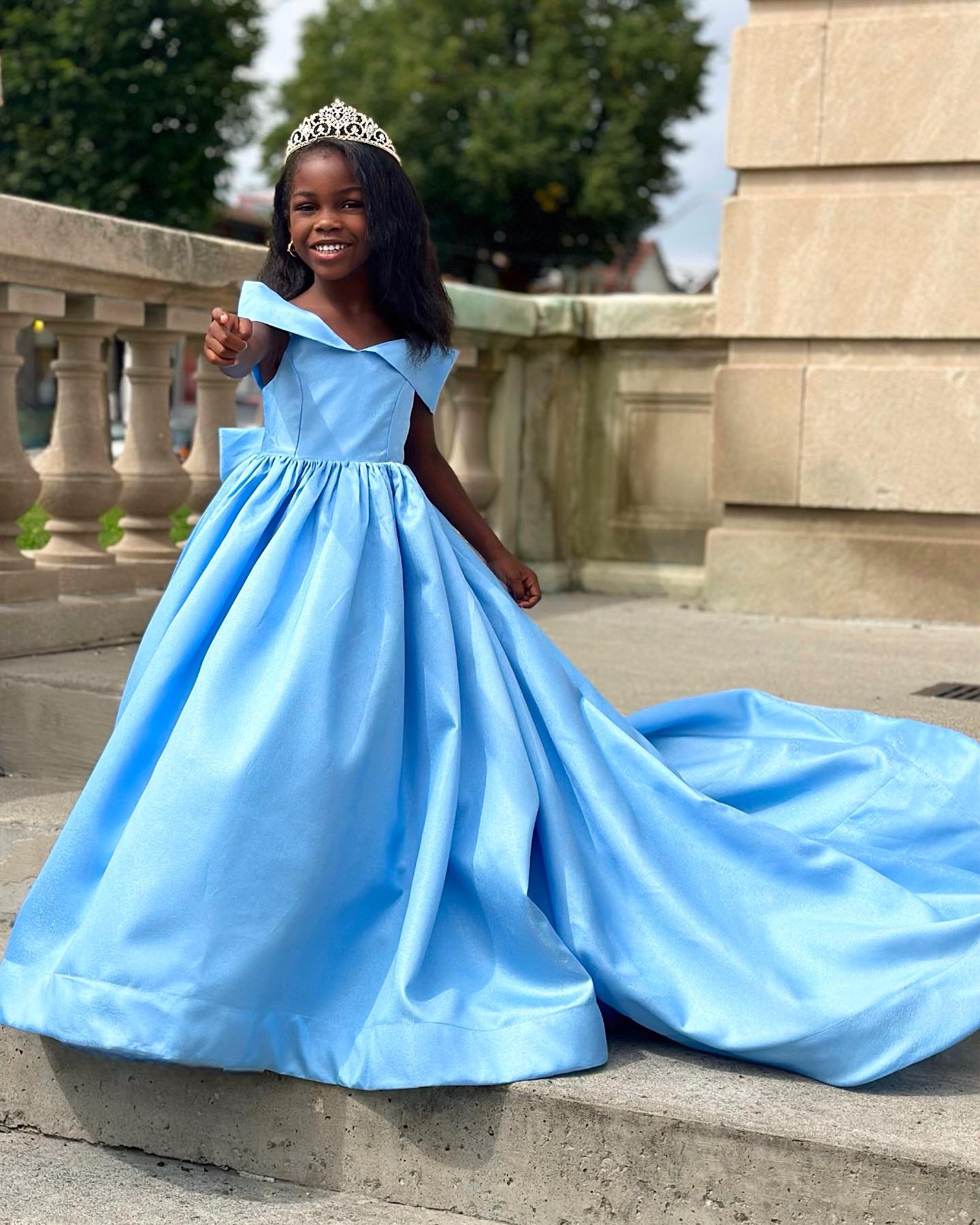 Enchanted Blue Satin Birthday Ballgown for Girls