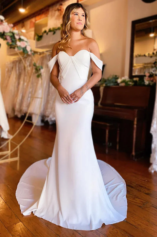 Wedding Dress Simple White Mermaid Off-the-Shoulder