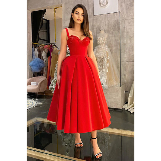 Spaghetti Straps Red Vintage Homecoming Dress Prom Gown