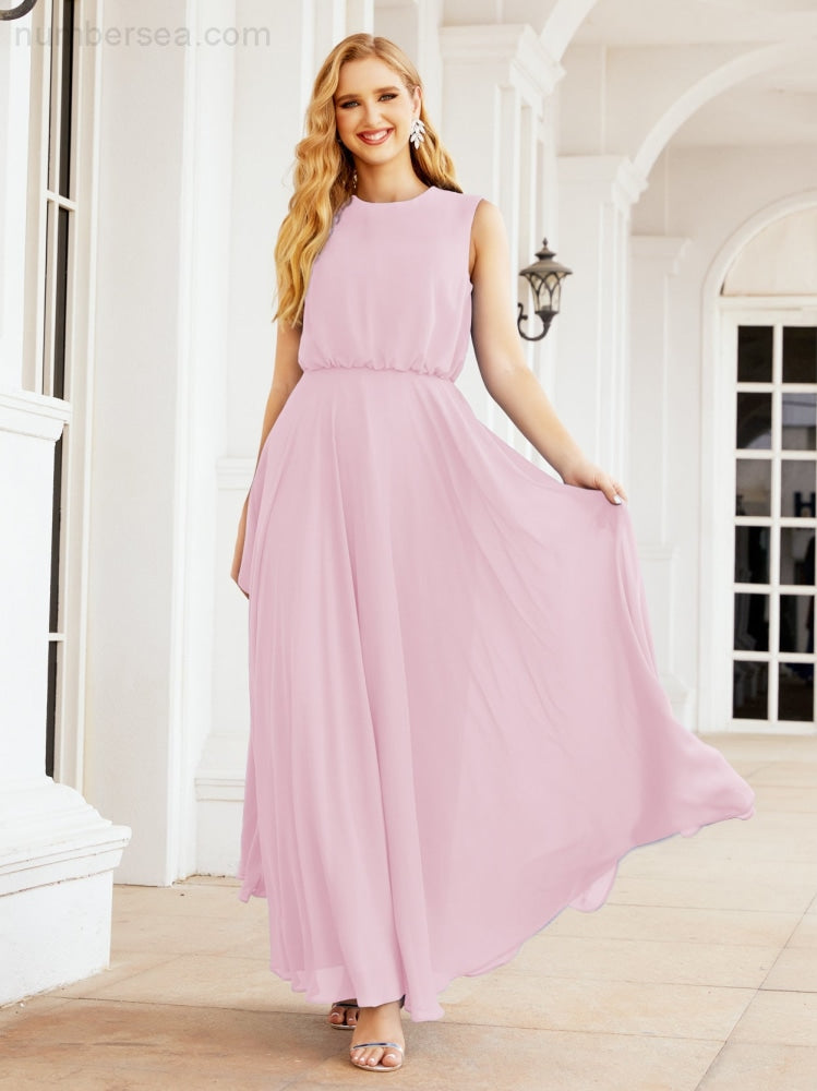 Numbersea Sleeveless Long Bridesmaid Dress A line Formal Evening Prom Gown 28025-numbersea