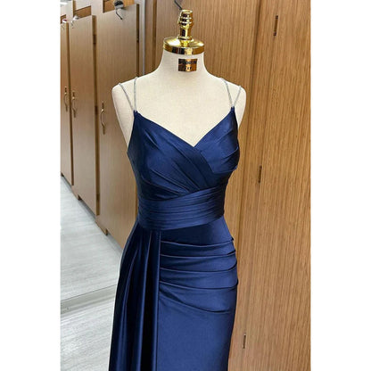 Simple & Casual Spaghetti Straps V-Neck Sleeveless Ruched Sheath Party Prom Dress