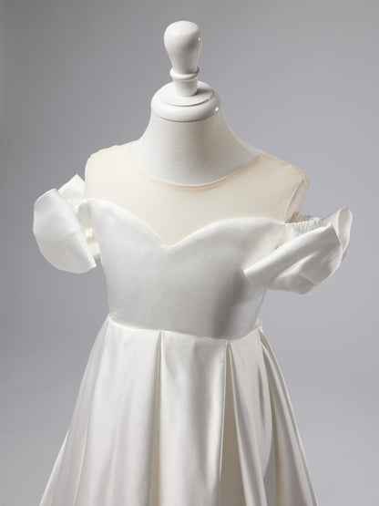 Satin Sweep Train Ivory Flower Girl Dress