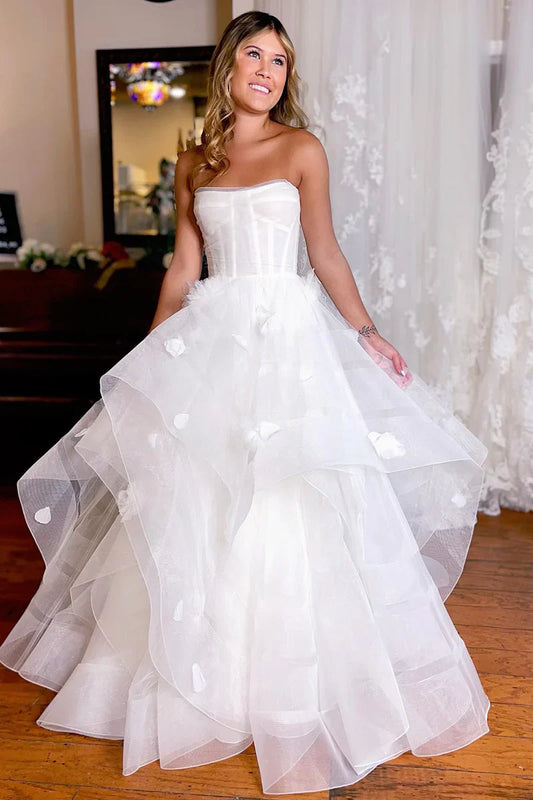 NumberSea Wedding Dress Simple White Corset A-Line with Appliques Ball Gown