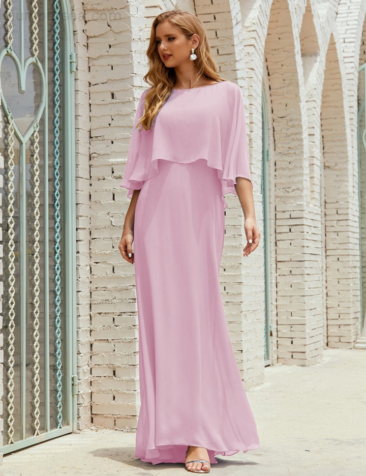 Numbersea Bridesmaid Dress Women Long Sleeve V-Neck Chiffon Formal Wedding Party 28018