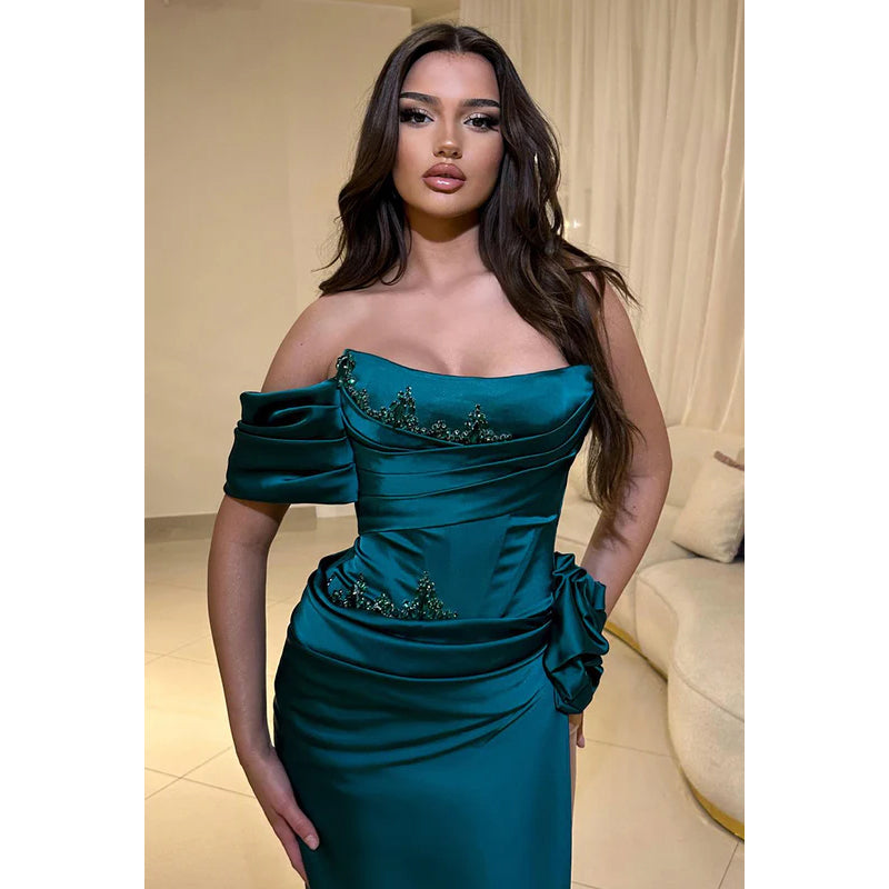 Elegant & Luxurious Off-Shoudler Sleevess Sheath Side Slit Evening Party Prom Dress