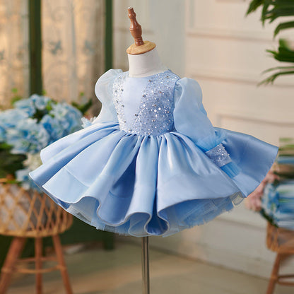 Organza Knee-length Blue Baby Girl Dress