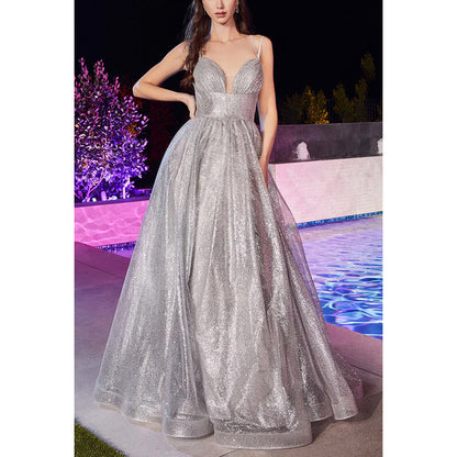 Sparkle Sweetheart Sheer Ruched Tulle A-Line Long Prom Evening Dress