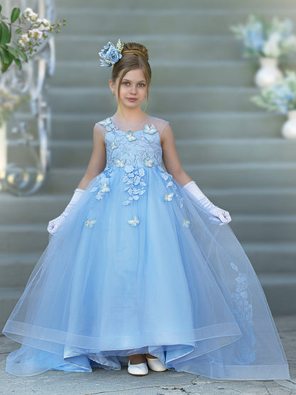 Serenity Princess Ball Gown with Lace Appliques and Butterfly Embellishments