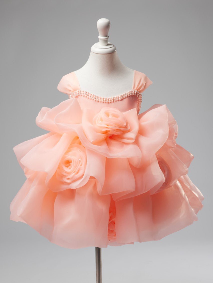 NumberSea - 3D Flower Organza Knee - length 1st Birthday Party Baby Girl Dress