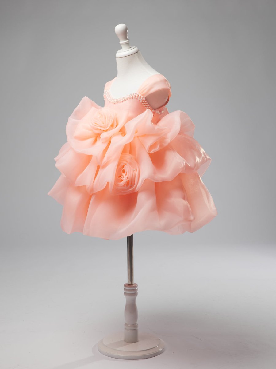 NumberSea - 3D Flower Organza Knee - length 1st Birthday Party Baby Girl Dress