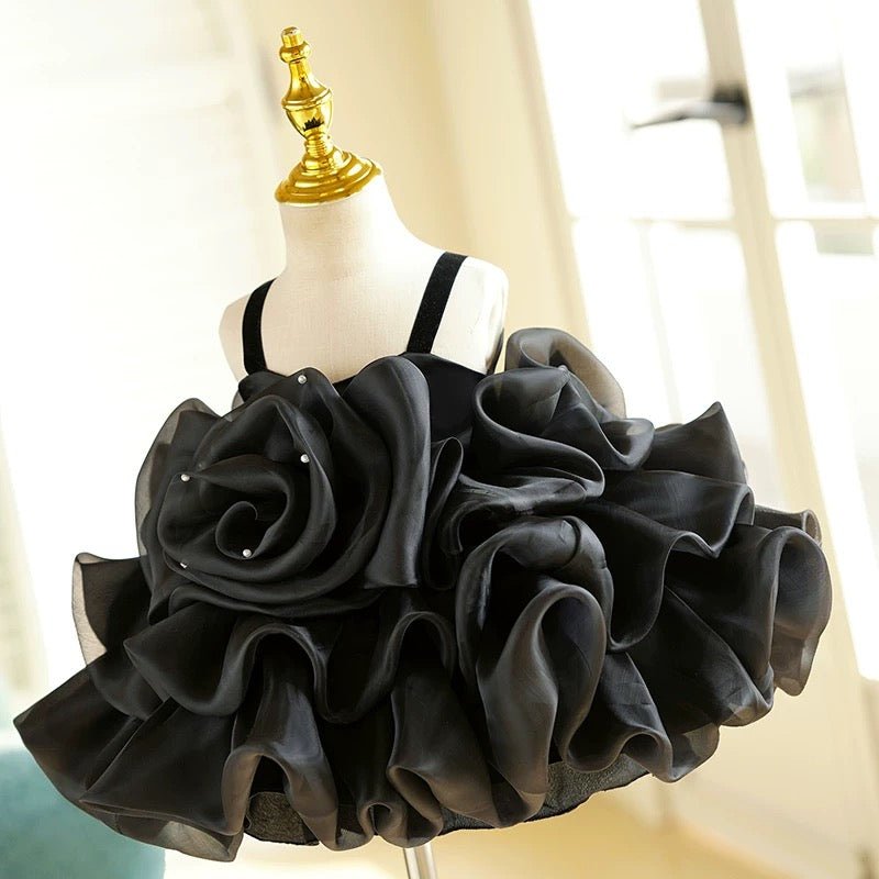 NumberSea - 3D Flower Organza Knee - length 1st Birthday Party Baby Girl Dress