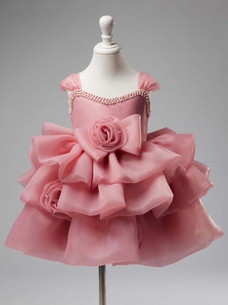 NumberSea - 3D Flower Organza Knee - length 1st Birthday Party Baby Girl Dress