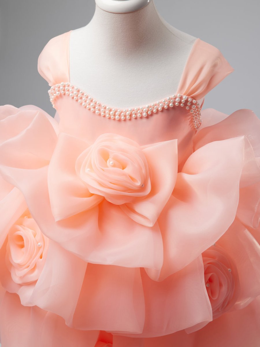 NumberSea - 3D Flower Organza Knee - length 1st Birthday Party Baby Girl Dress