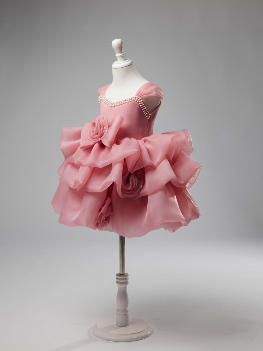 NumberSea - 3D Flower Organza Knee - length 1st Birthday Party Baby Girl Dress