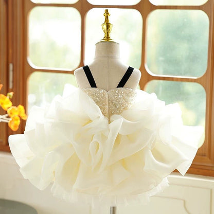 NumberSea - 3D Flower Organza Knee - length 1st Birthday Party Baby Girl Dress