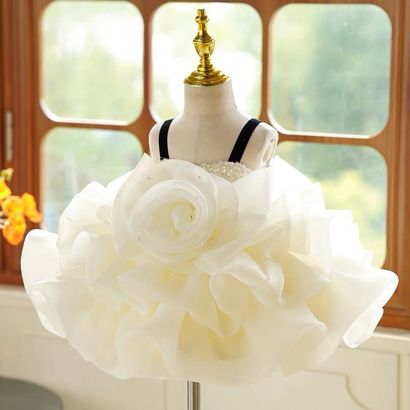 NumberSea - 3D Flower Organza Knee - length 1st Birthday Party Baby Girl Dress