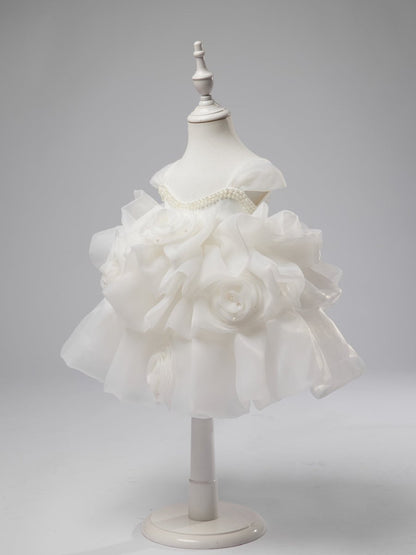 NumberSea - 3D Flower Organza Knee - length 1st Birthday Party Baby Girl Dress