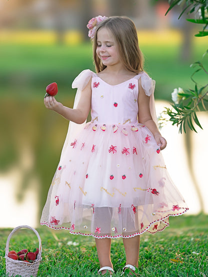 Tulle Knee-length Strawberry Embroidery Flower Girl Dress