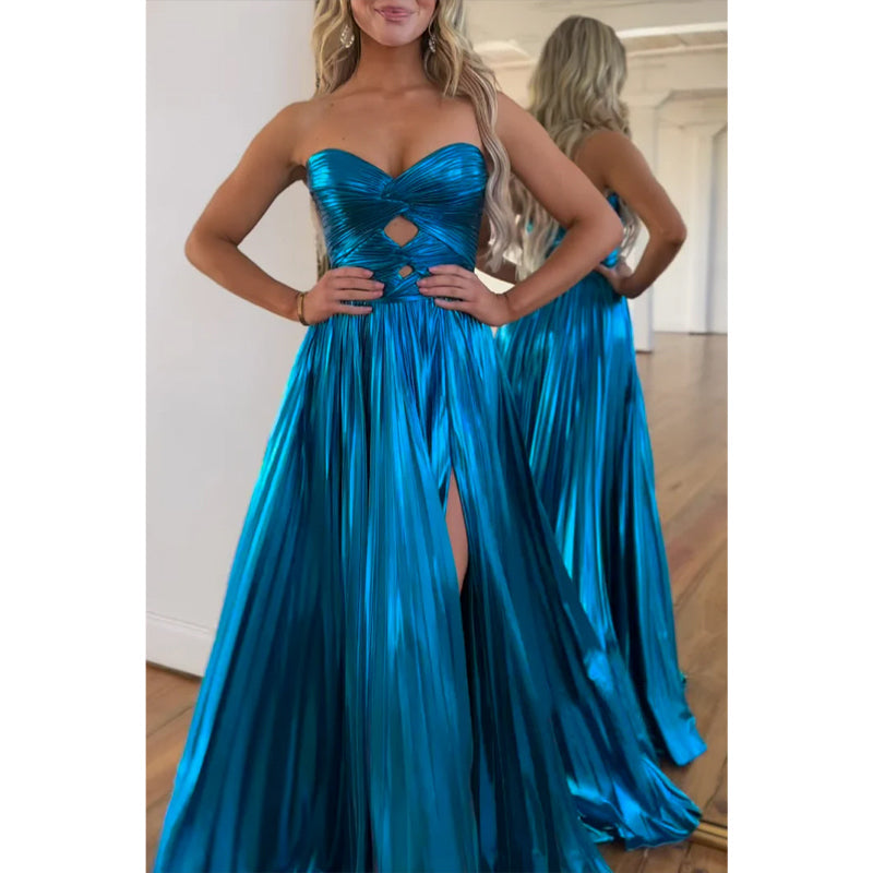 Ärmelloses A-Linien-Kleid mit Herzausschnitt und seitlichem Schlitz, Party-, Abschlussball- und Abendkleid 