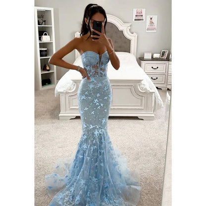 Sweetheart 3d Lace Mermaid Long Senior Prom Dress