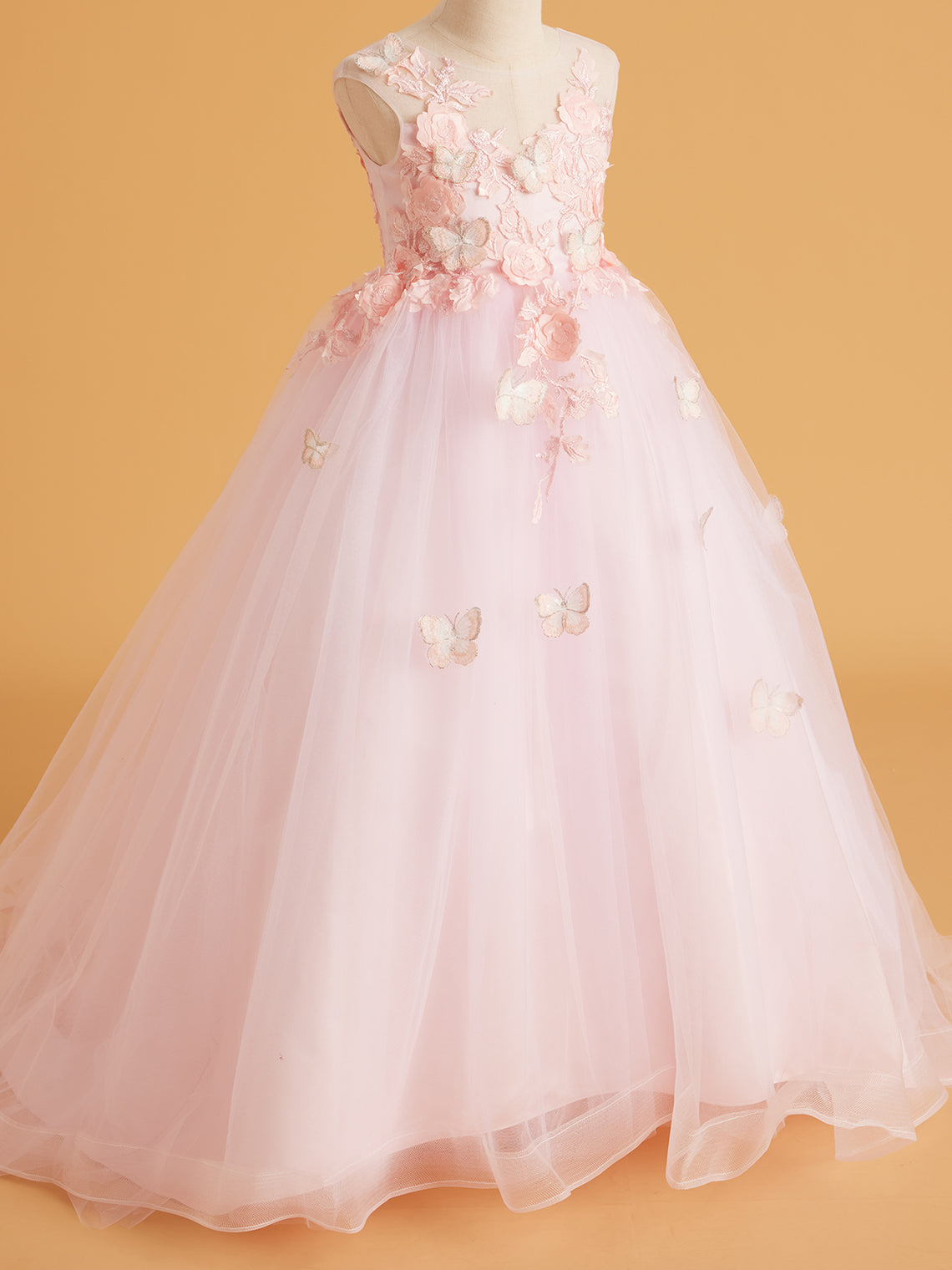 Lace Tulle Sweep Train Pink Dress (2003227825)