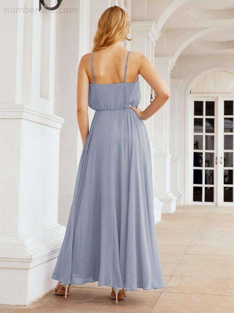 Numbersea Halter Long Bridesmaid Dresses Formal A line Juniors Dress 28029-numbersea