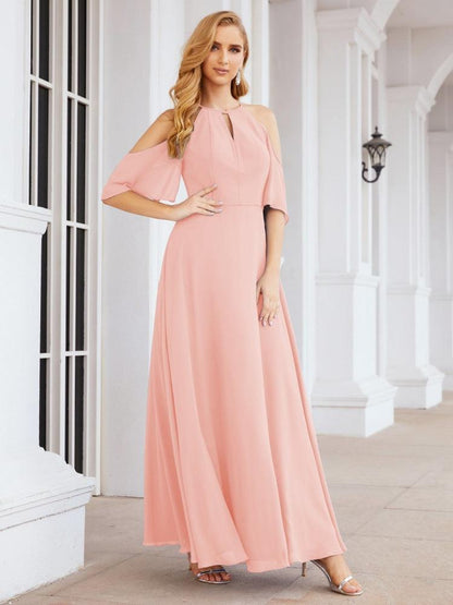 Numbersea Cold Shoulder Bridesmaid Dresses A-Line Long Formal Evening Gowns 28074-numbersea