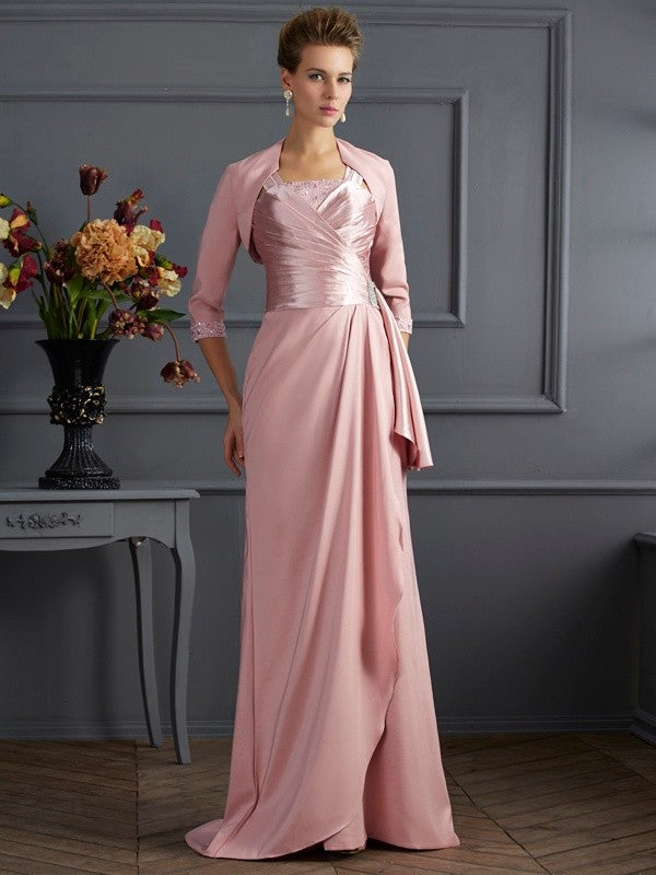 Numbersea Sheath Column Straps Sleeveless Long Elastic Woven Satin Mother of the Bride Dresses