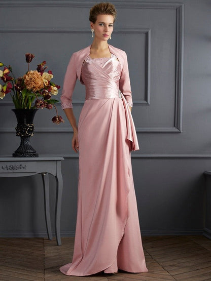 Numbersea Sheath Column Straps Sleeveless Long Elastic Woven Satin Mother of the Bride Dresses