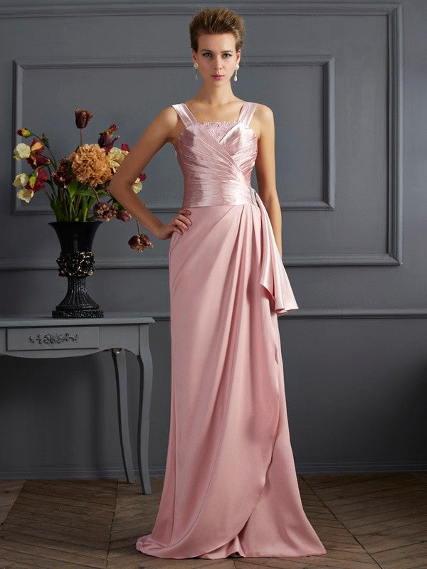 Numbersea Sheath Column Straps Sleeveless Long Elastic Woven Satin Mother of the Bride Dresses