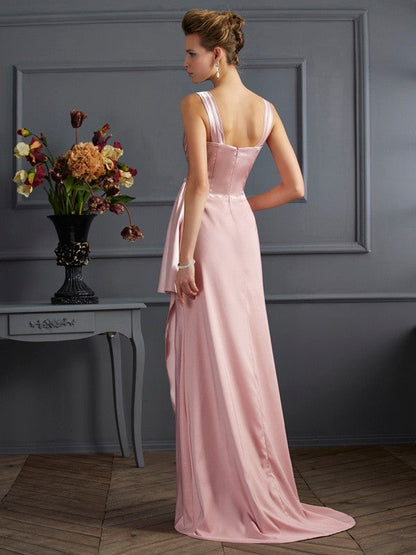 Numbersea Sheath Column Straps Sleeveless Long Elastic Woven Satin Mother of the Bride Dresses