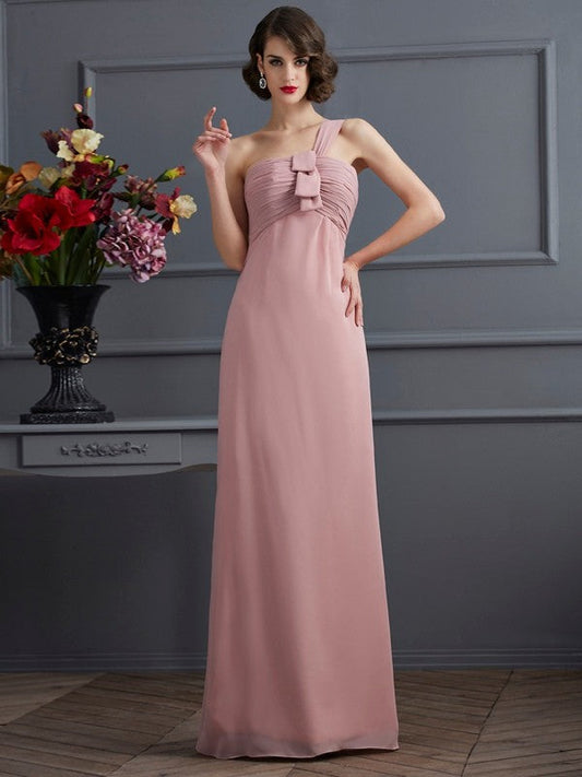 Sheath/Column One-Shoulder Sleeveless Pleats Long Chiffon Bridesmaid Dresses