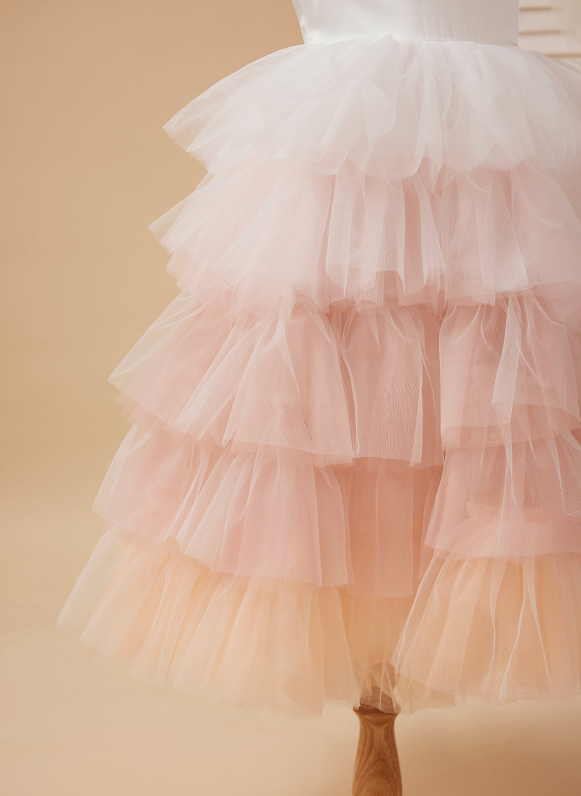 Pink Tulle Tea-Length Princess Dress with Feathered Sleeves for Flower Girls (010224240)