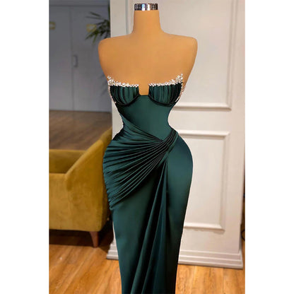 Spaghetti Straps Beads Sheath Long Formal Evening Dress