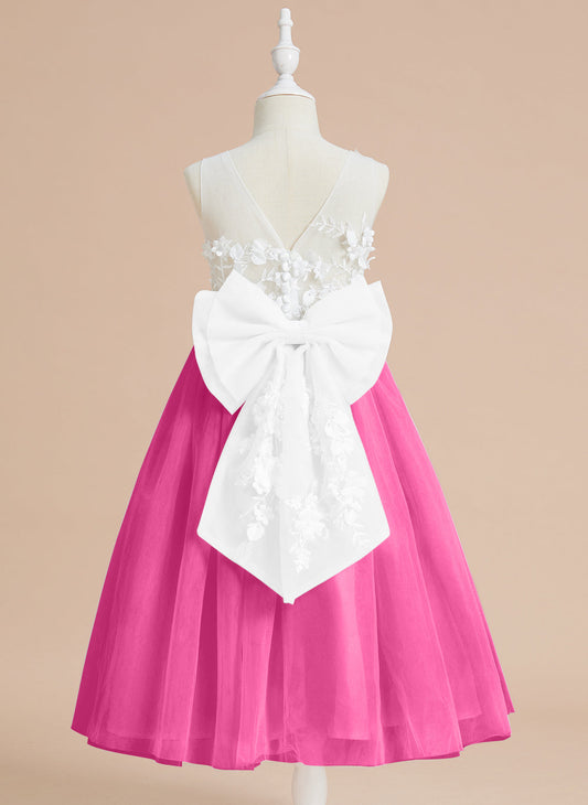 Floral Lace and Large Bow Tea-length Dress