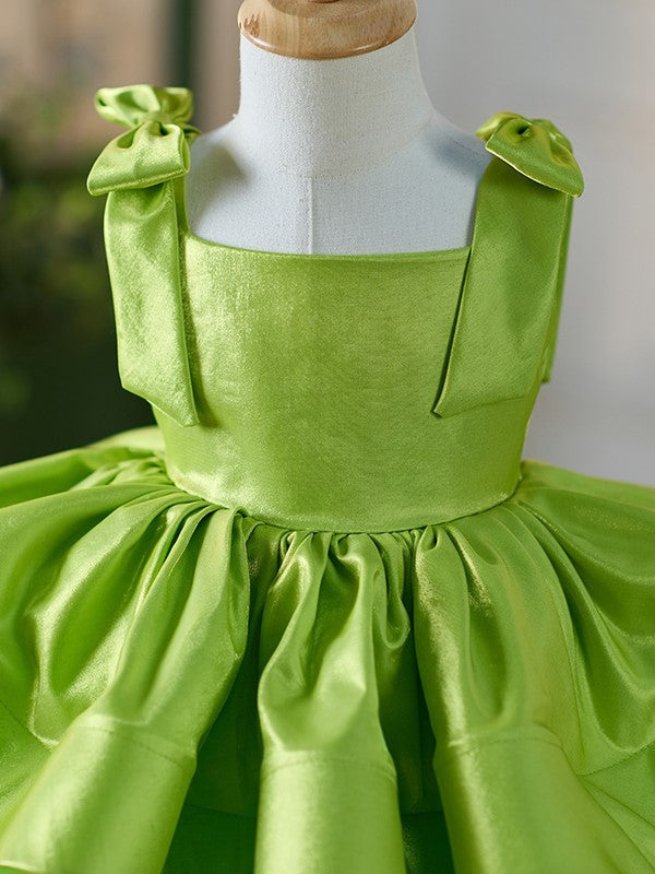 Satin Tulle Knee-length Green Baby Girl Dress