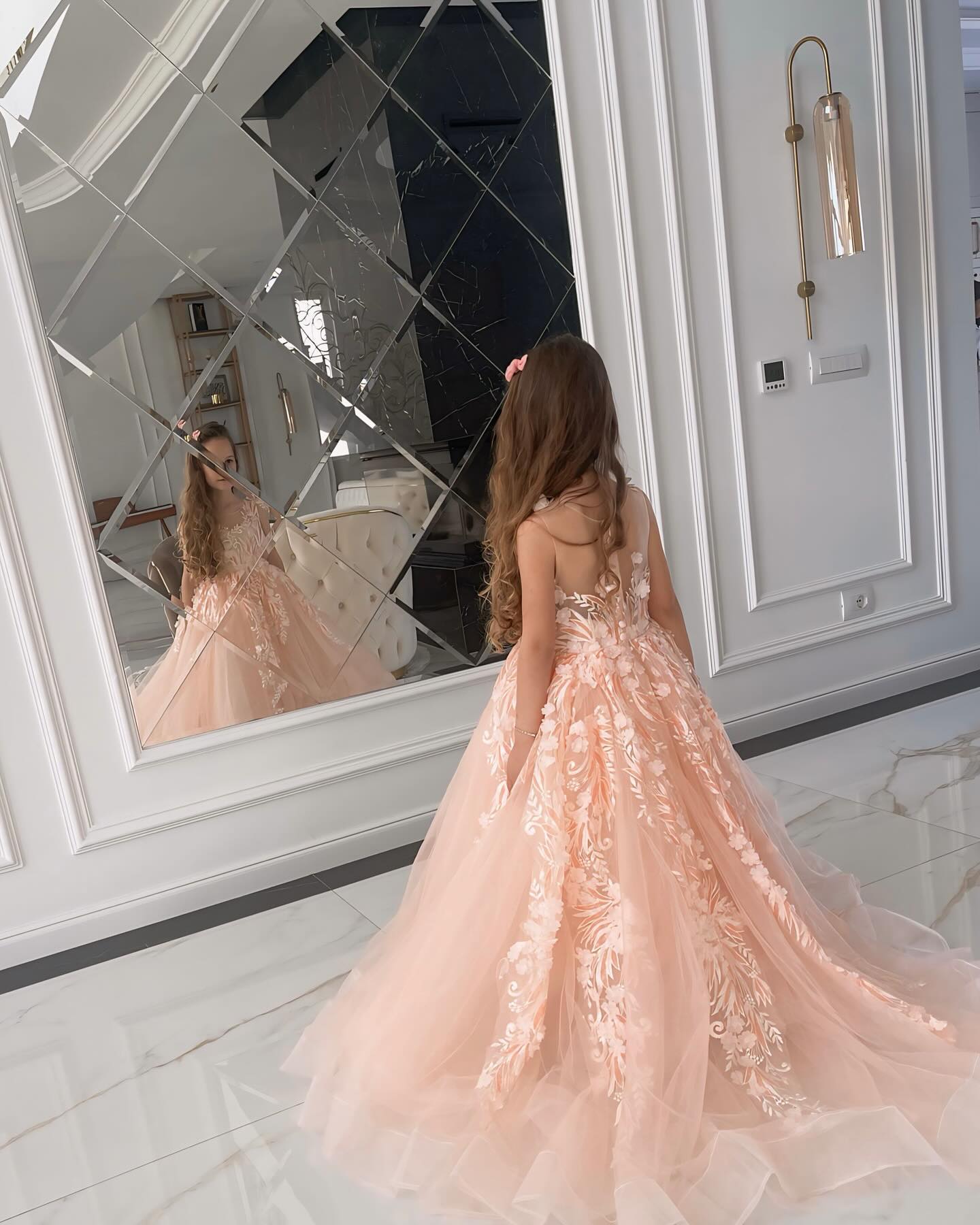 Pink Princess Ball Gown for Girls with Lace Appliqués