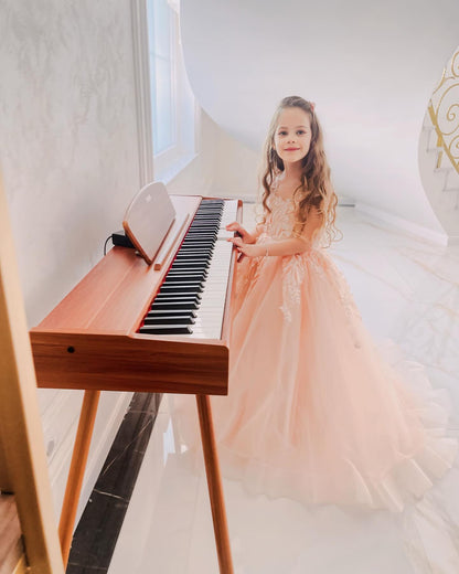 Pink Princess Ball Gown for Girls with Lace Appliqués