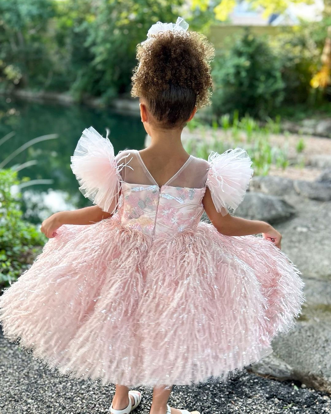 Elegant Pink Butterfly Embellishments Baby Girl Dress